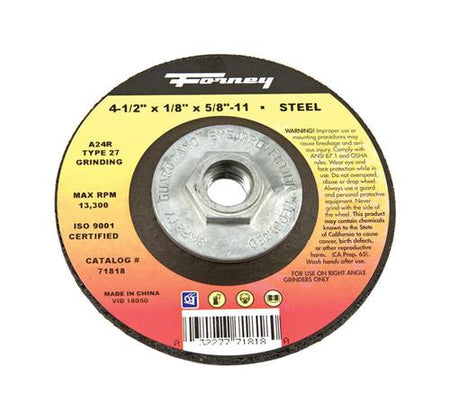 Forney Grinding Wheel, Metal Type 27, 4-1/2" x 1/8" X 5/8-11  71818