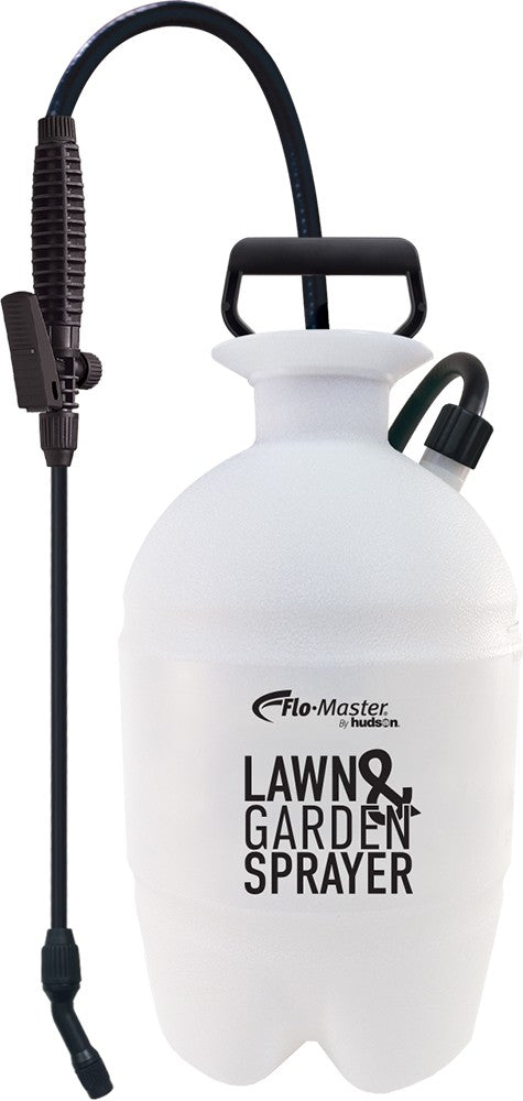 White lawn and garden sprayer with black nozzle on a white background