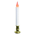 Decorative flameless candle with a white candle and gold base on a white background