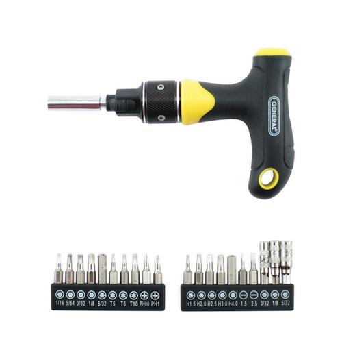 General Tools 70211 21 Pc Express Ratcheting Screwdriver with T-Handle