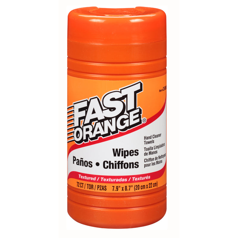 Orange container of Fast Orange wipes on a white background