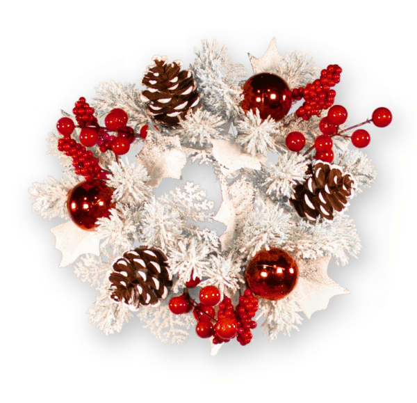 White and red christmas candle ring on a white background