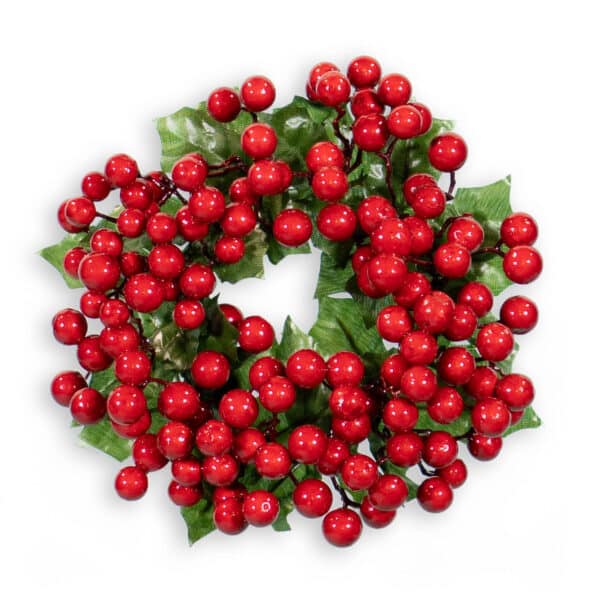 Christmas wreath with red berries on a white background