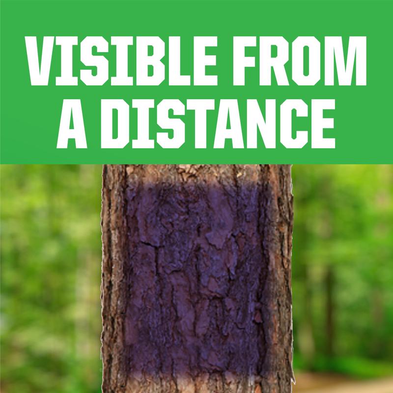 Tree trunk with a green background and text 'VISIBLE FROM A DISTANCE' in white.