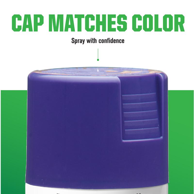 Purple spray can with matching cap on a green background