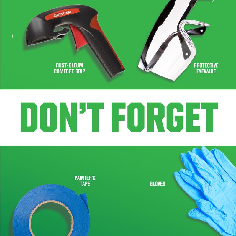 Promotional graphic with safety equipment on a green background