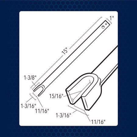 Technical drawing of components of the Superior Tool Shut-Off Wrench with dimensions on a white background