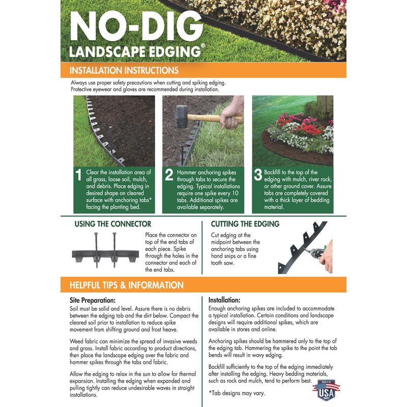 Plactic Dig EasyFlex No Dig 20 ft. L Plastic Black Landscape Edging Kit 3000-20-6 ...