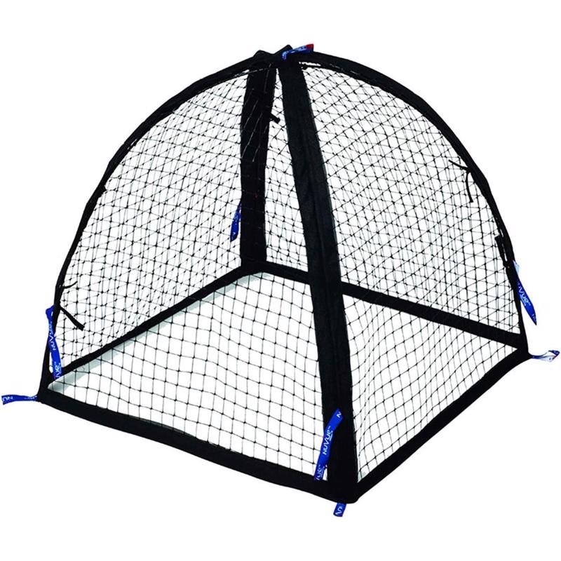 Black plant net with blue straps on a white background