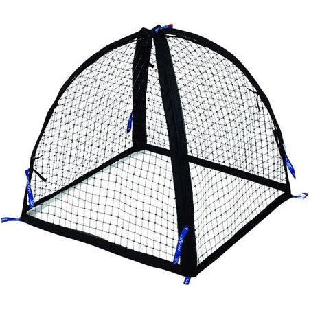 Black plant net with blue straps on a white background