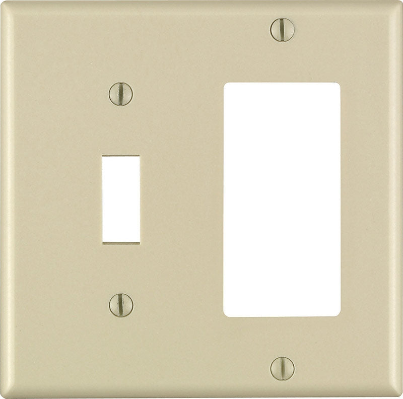 Leviton 80405-I 2-Gang 1-Toggle 1-Decora-GFCI Device Combination Wallplate Ivory - Box of 10