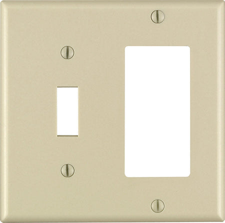 Leviton 80405-I 2-Gang 1-Toggle 1-Decora-GFCI Device Combination Wallplate Ivory - Box of 10