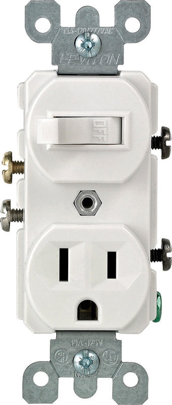 Leviton 5225-W Duplex Style Single-Pole 5-15R AC Combination Switch White