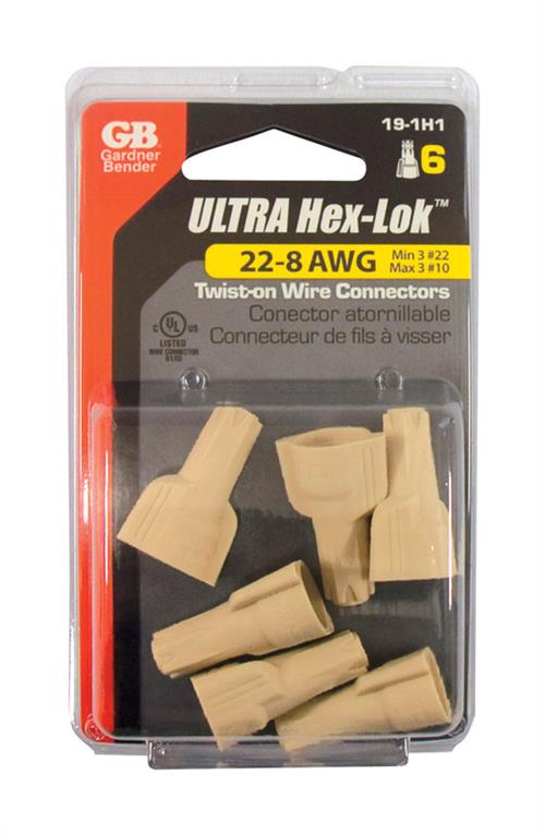 Hex-Lok ULTRA Hex Head Multi-Range Winged Twist-On Wire Connector Tan 19-1H1