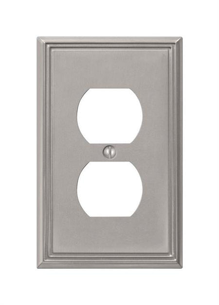 AmerTac Metro Line Brushed Nickel Cast 1 Duplex Outlet Wall Plate 77DBN