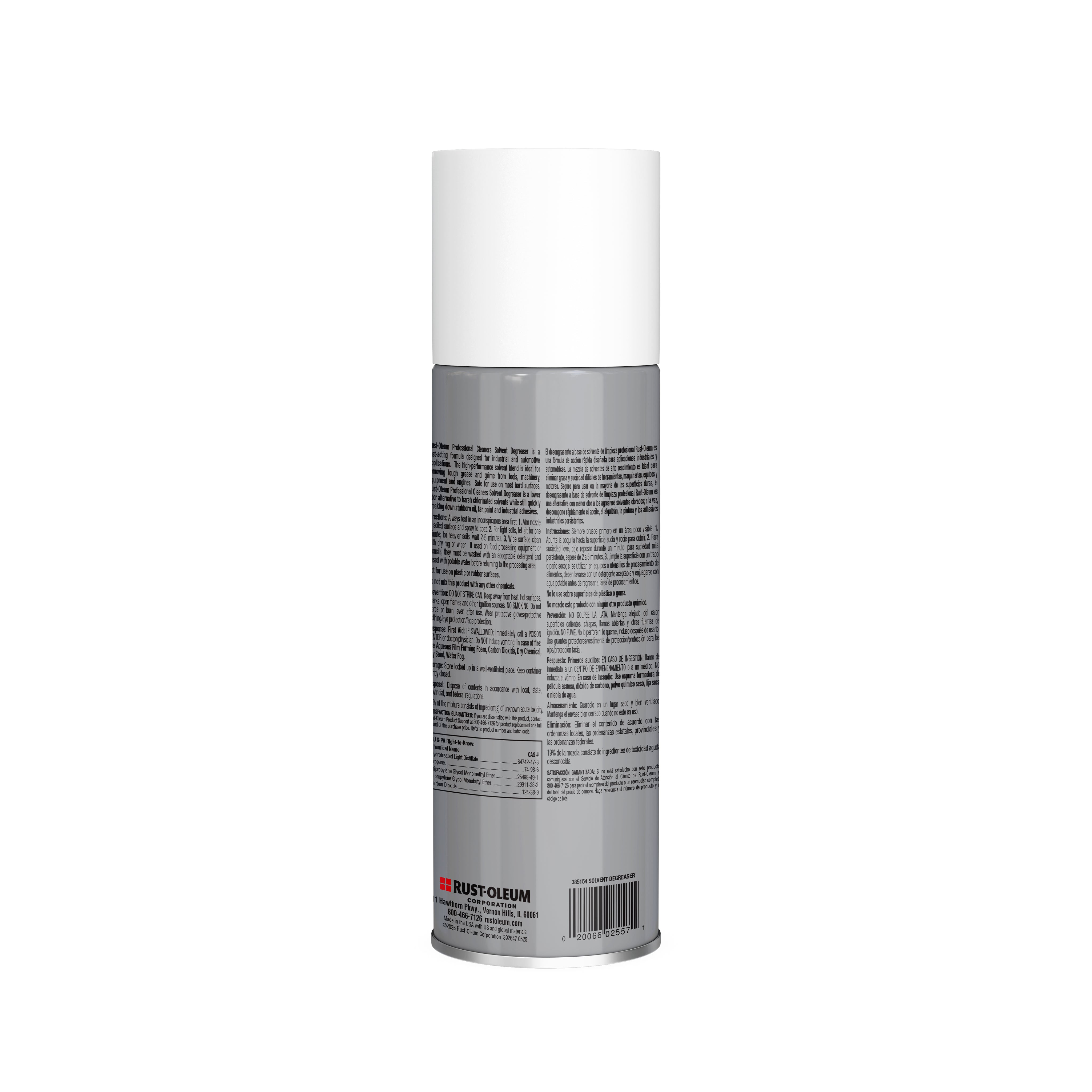 A can of Rust-O-Mine White Fast-Curing Primer spray paint, shown from the back on a solid white background.