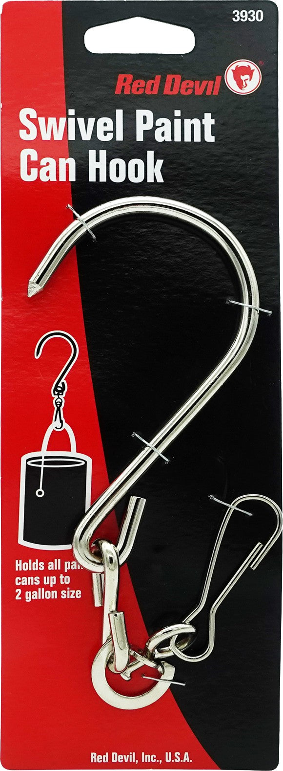 Red Devil Swivel Paint Can Hook packaging with red and black background