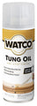 A can of Watco Tung Oil One-Step Finish spray paint, featuring a white plastic container with a gold and white label, set against a plain white background.