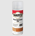 A can of Watco Rejuvenating Oil One-Step Finish spray on a light gray background. The can features a white label with a red top section, gold and black branding, and a brown 'Before' and 'After' wood finish comparison graphic at the bottom.