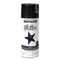A can of Rust-Oleum glitter spray paint in the shade Rainbow. The can features a white label with a black star logo and a black glittery cap, set against a plain white background.