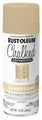 Rust-Oleum Chalked spray paint can in Sandstone, showing a light beige spray can with a white label and a small wooden cabinet illustration.