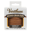 Varathane Wood Grain Tape in American Walnut, packaged in a white cardboard hanging box with a clear window showing the brown wood-grain tape.