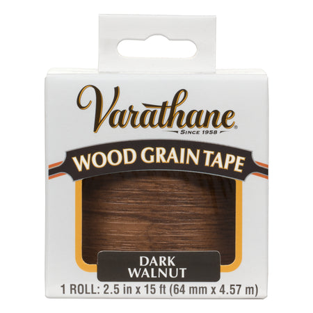 Varathane Wood Grain Tape in the Dark Walnut color, packaged in a white cardboard box with a hanging tab.