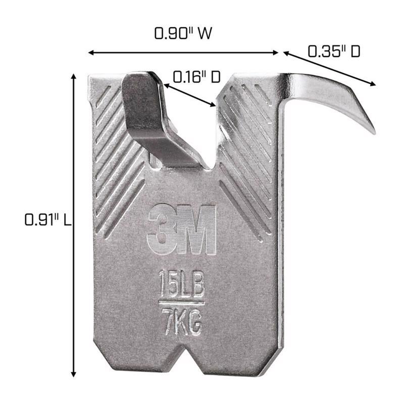 3M CLAW drywall picture hanger with dimensions labeled on a white background