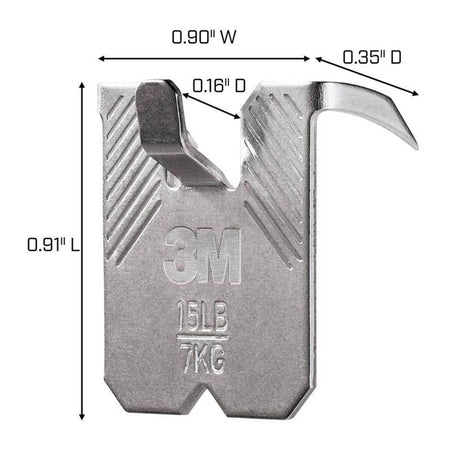 3M CLAW drywall picture hanger with dimensions labeled on a white background