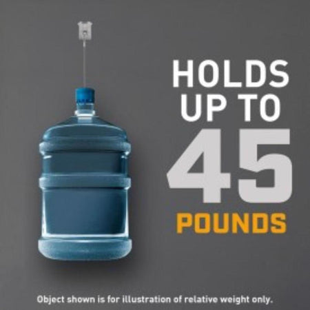 Blue water bottle with a weight indicator on a gray background, indicating it can hold up to 45 pounds.