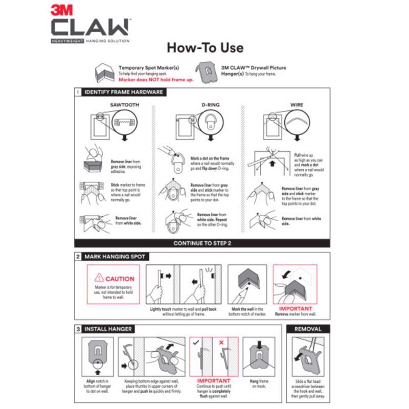 Instructional guide for using 3M Claw hanging solution on a white background