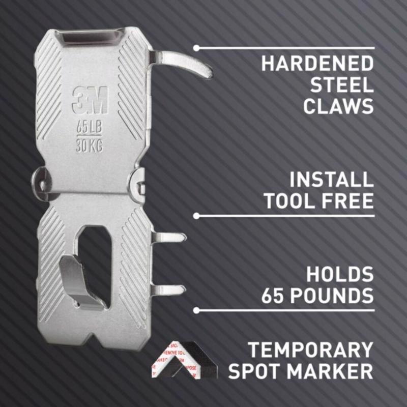 3M CLAW drywall picture hanger with features highlighted on a dark background