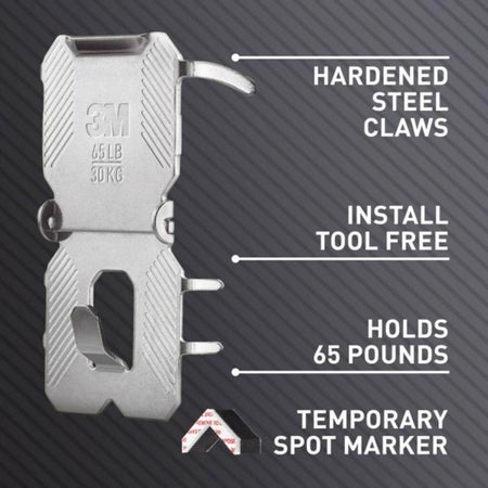 3M CLAW drywall picture hanger with features highlighted on a dark background