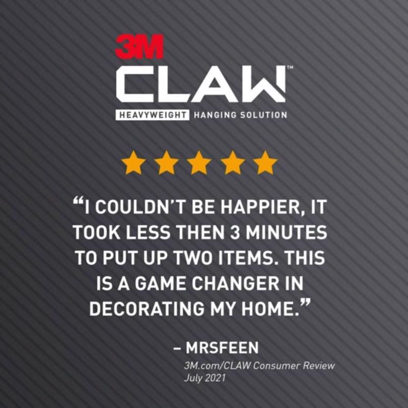 3M CLAW product review with five gold stars on a dark gray background