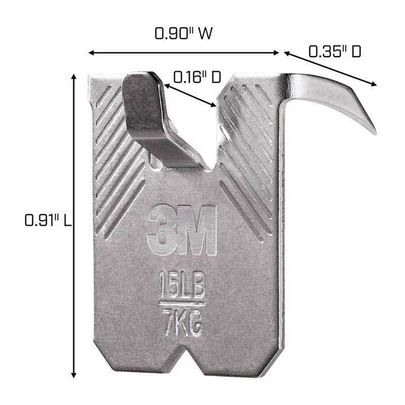 3M CLAW picture hanger with dimensions labeled on a white background