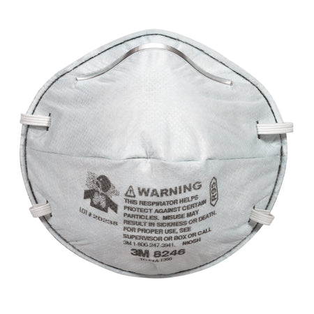 3M 8246 respirator mask with warning label on a white background