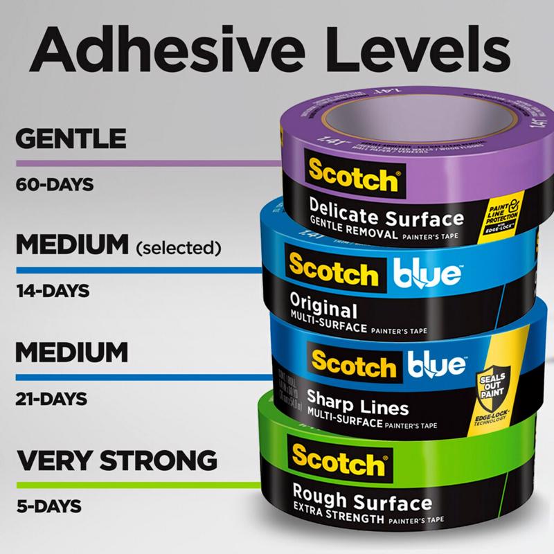 3M #2090 Scotch Blue Painter's Masking Tape Adhesive Levels Infographic