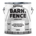 A 1 gallon can of Rust-Oleum Barn & Fence Latex Paint, White, shown on a clean white background. The can features a rustic white and gray label with black text and a fence graphic at the bottom.