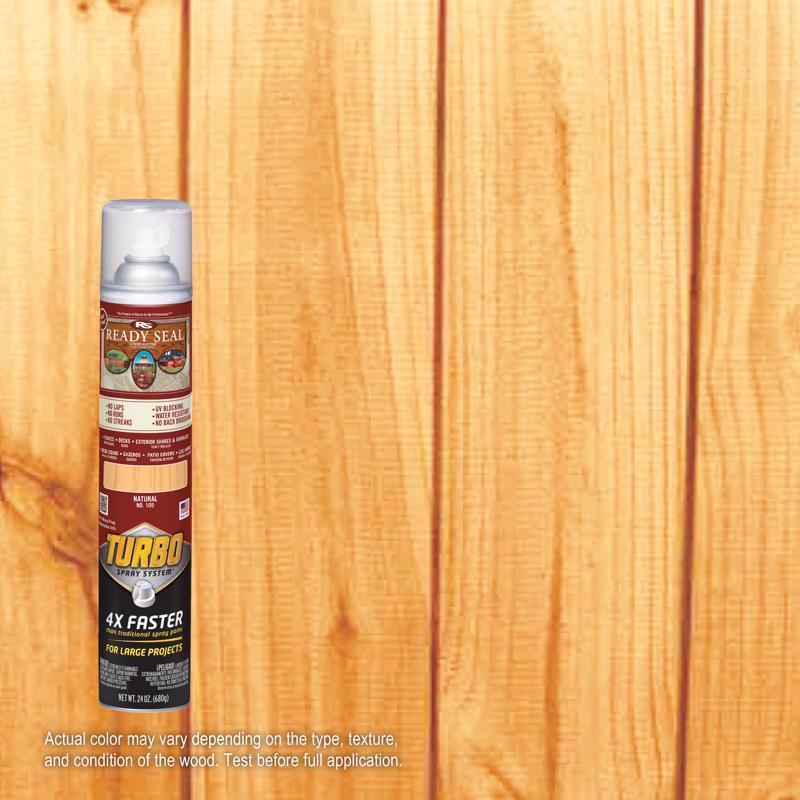 Can of Ready Seal Turbo wood sealer in natural color on a wooden surface