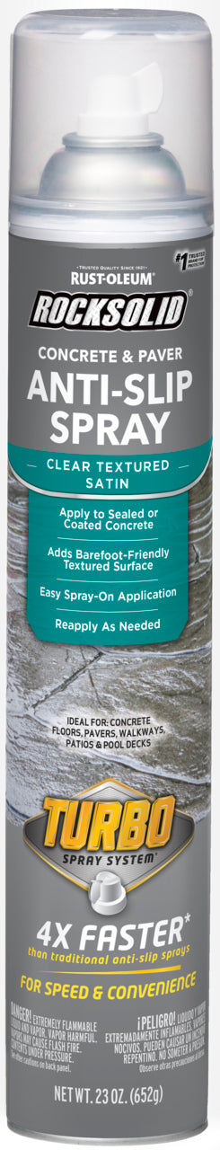 Rust-Oleum Concrete & Pavers Anti-Slip Spray in a 12 oz aerosol can, featuring a clear textured satin finish.