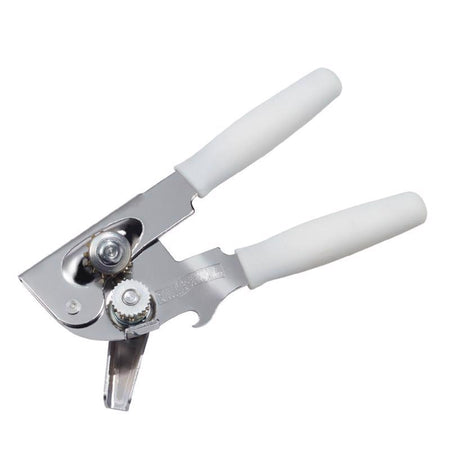 Swing-A-Way White Steel Manual Can Opener 407WH on a white background