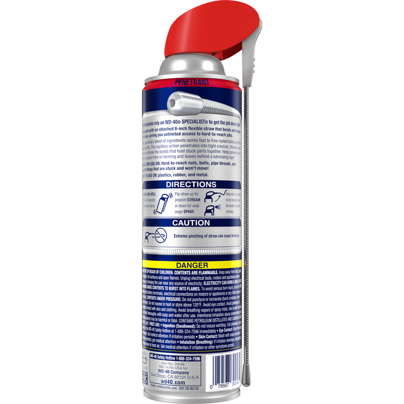 WD-40 Specialist Fast Acting Penetrant 13.5 Oz back of can