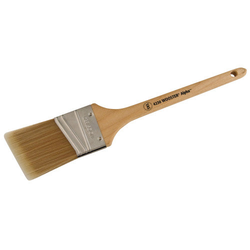 Wooster ALPHA Thin Angle Sash Paint Brush 4230 with Micro Tip filaments and maple wood handle.