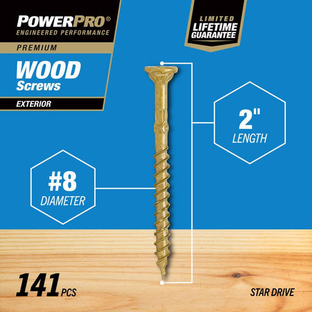 Hillman Power Pro 48597V4 wood screw with specifications on a blue background