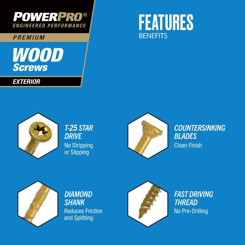 Hillman Power Pro 48597V4 wood screws features and benefits on a blue background