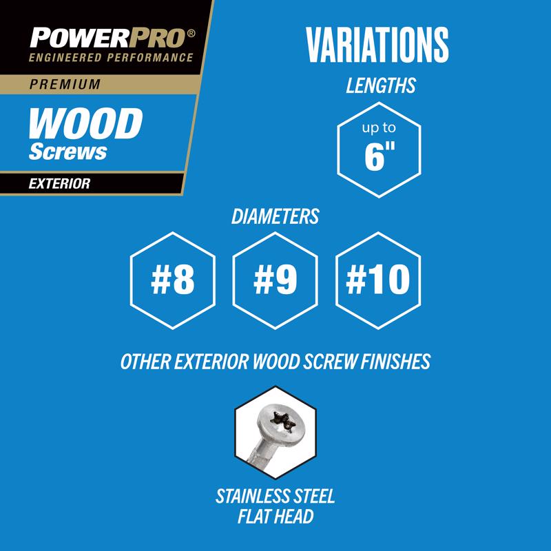 Hillman Power Pro 48597V4 wood screws product information on a blue background