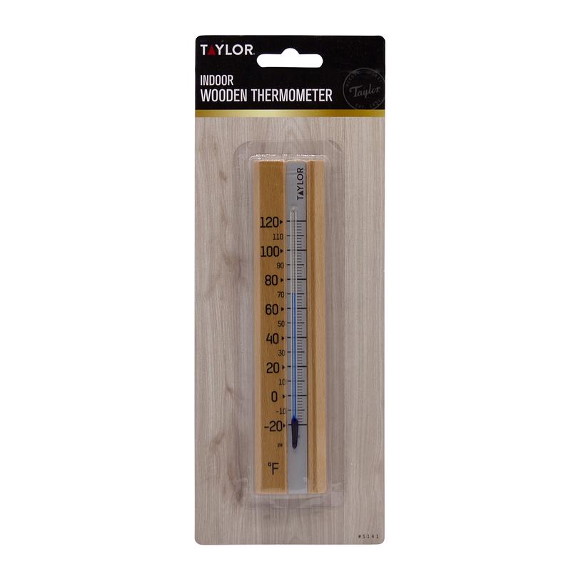 Taylor indoor wooden thermometer in packaging on a white background