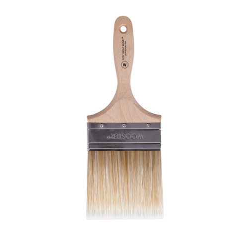 A high-quality image showcasing the Wooster 4" Gold Edge Wall Paint Brush 5237. 