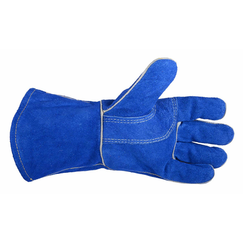 Blue leather glove on a white background