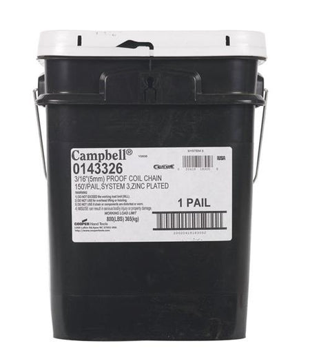 Campbell 3/16" Grade 30 Proof Coil Chain 150 Ft Pail 0143326